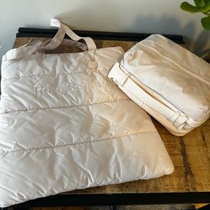 Rare Beauty puffy tote and toiletry bag